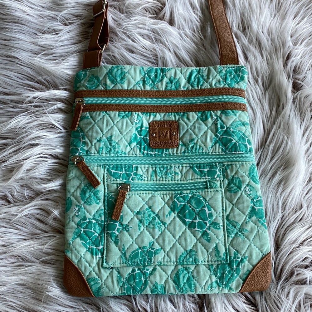 Stone Mountain Teal Sea Turtle Print Crossbody Bag Purse 9.5x11.5